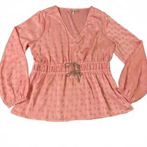 Cato Pink Polka Dot Long Sleeve Satin Rhinestone Bow Size L Coquette Soft Girl